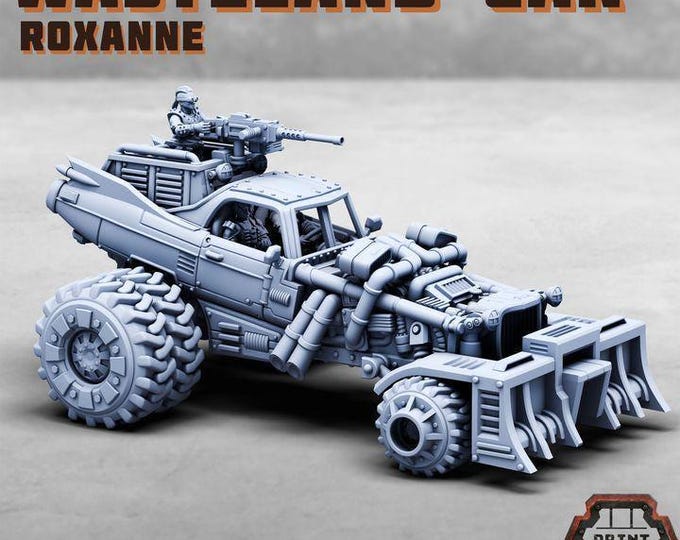 Wasteland Race Car - Roxanne w/ Outcast Drivers - Print Minis - Grimdark - Print Minis - Fantasy Vehicle