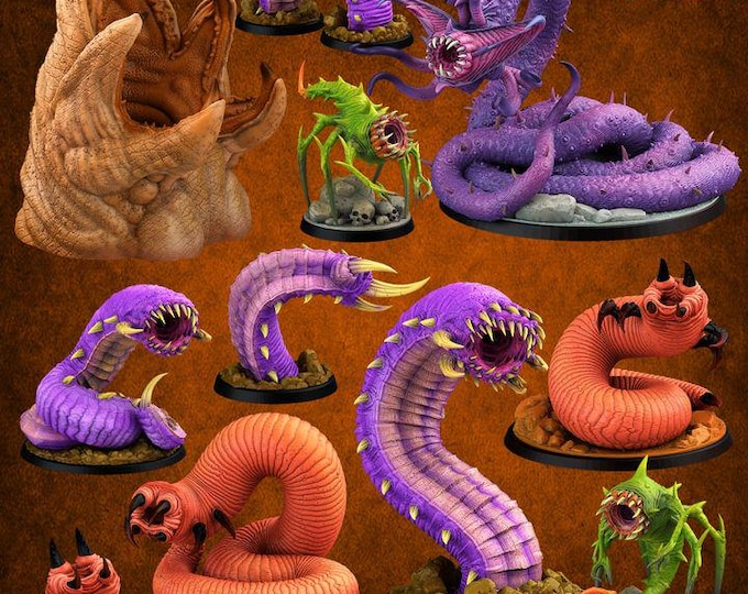 Worm Battle Miniatures | Print Your Monster | Fantasy | Grimdark | DnD | Tabletop Wargaming Mini