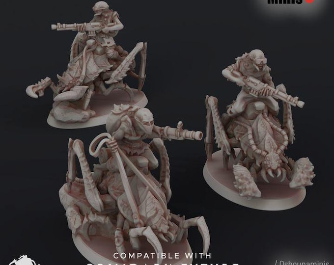 Crab Cult Infected Riders | 3 Oshounaminis Licensed Resin Sci-Fi Cavalry Miniatures