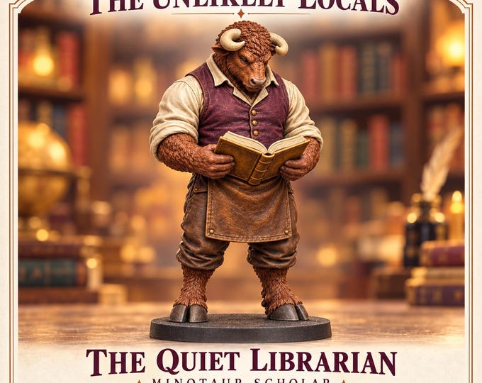 The Quiet Librarian | Minotaur Fantasy Scholar NPC | Unpainted Resin Miniature | The Unlikely Locals | HGM Original