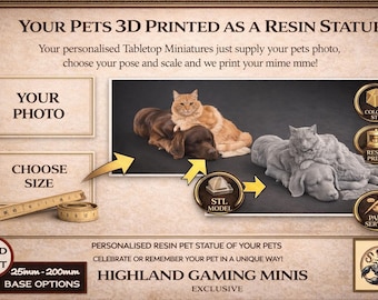 Personalised Pet Resin Statue 2D Photo to a 3D Miniature  - Exclusive Highland Gaming Minis - Statue