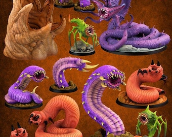 Worm Battle Miniatures - Print Your Monsters - Fantasy Grimdark D&D - Monster Miniature