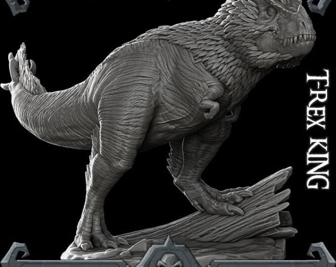 T-Rex King - Fantasy Miniature  - Rocket Pig Games  - Tabletop Wargaming for Grimdark | OPR Sci-Fi & Fantasy Resin Mini