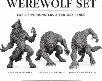 Werewolves | Complete Set of 3 | 32–50mm Werewolf Monsters | HGM Exclusive Resin Miniatures