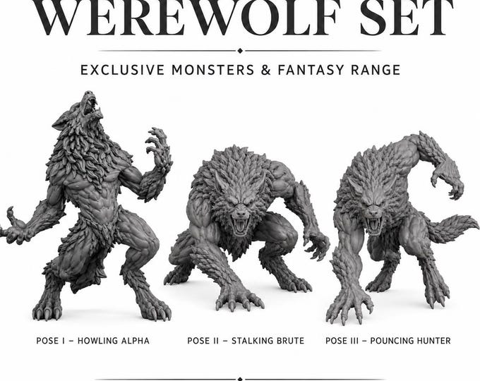 Werewolves | Complete Set of 3 | 32–50mm Werewolf Monsters | HGM Exclusive Resin Miniatures