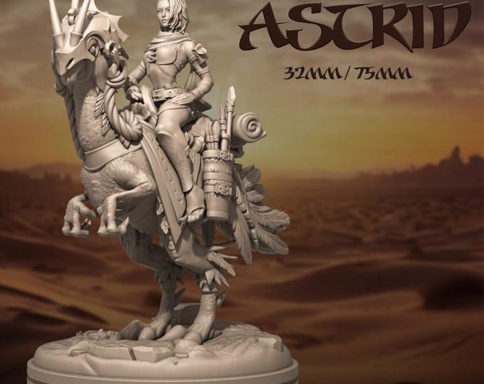 Astrid riding Fantasy Miniature for Sci-Fi Wargames & TTRPG DnD Fantasy Tabletop Wargaming | Dungeons and Maidens mini