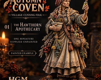 Hawthorn Apothecary | Autumn Coven Witch Healer | 32mm Resin Fantasy NPC Miniature | HGM Exclusive