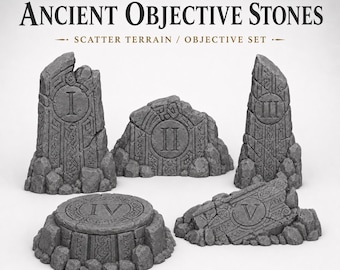 Ancient Objective Stones | 5 Resin Scatter Terrain Markers | 40–100mm | HGM Exclusive