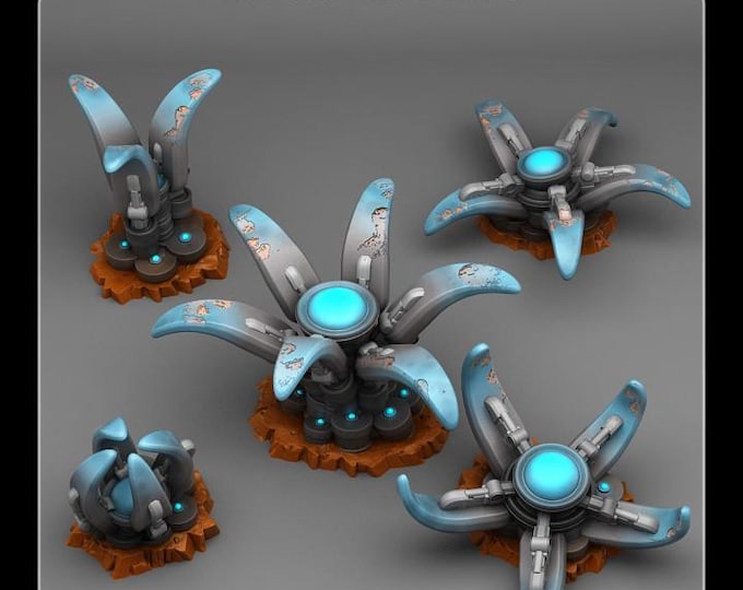 Robotic Flowers Wargaming Terrain | Sci-Fi Plants & Rocks, RPG Miniatures