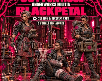 Gutter Rose Blackpetal Recovery Crew | Choose 1 of 3 or Full Set | Female Sci-Fi Medic Resin Miniatures | HGM Original