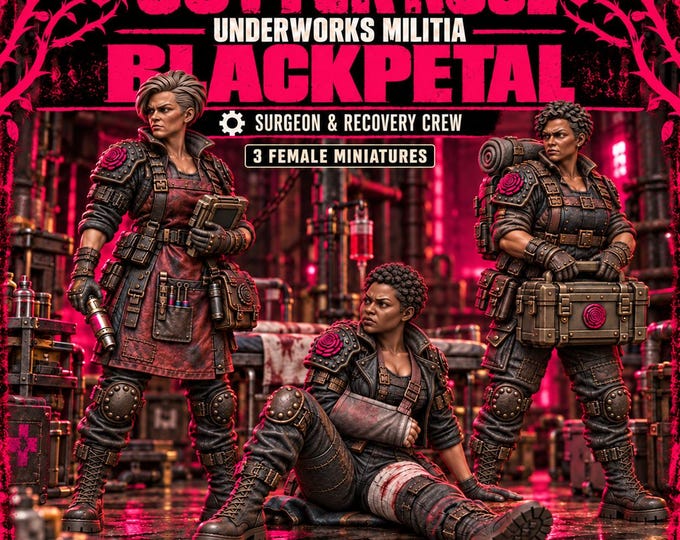 Gutter Rose Blackpetal Recovery Crew | Choose 1 of 3 or Full Set | Female Sci-Fi Medic Resin Miniatures | HGM Original