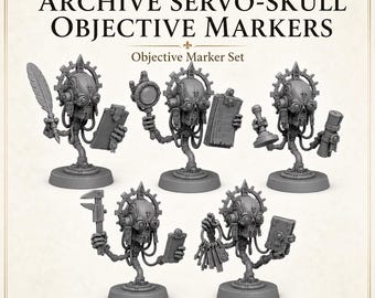 Archive Servo-Skulls | 5 Piece Resin Sci-Fi Objective Marker Terrain Set | 40/60/100mm Footprints | HGM Exclusive