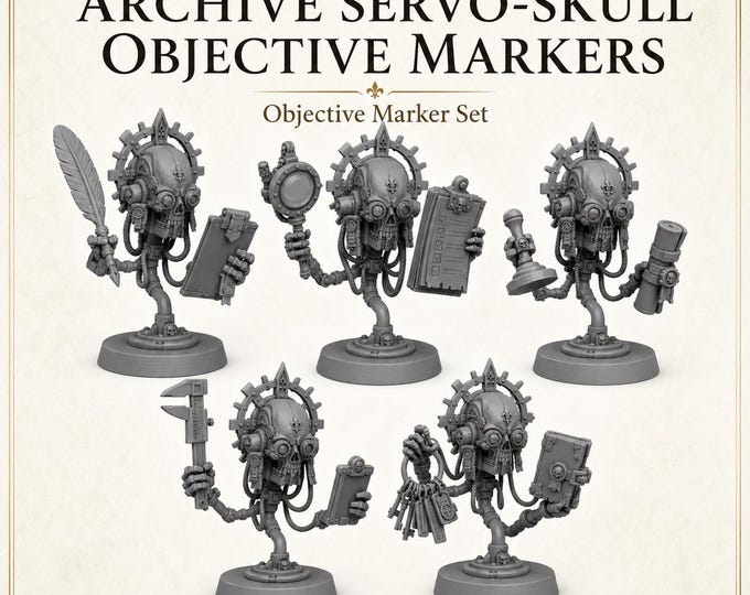 Archive Servo-Skulls | 5 Resin Sci-Fi Objective Markers | 40–100mm | HGM Exclusive