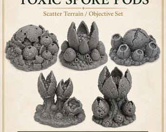 Toxic Spore Pods- Highland Battlefield Works - 5 Piece Scatter Terrain Objective Marker Set 40mm 60mm 100mm Wargaming RPG Scenery