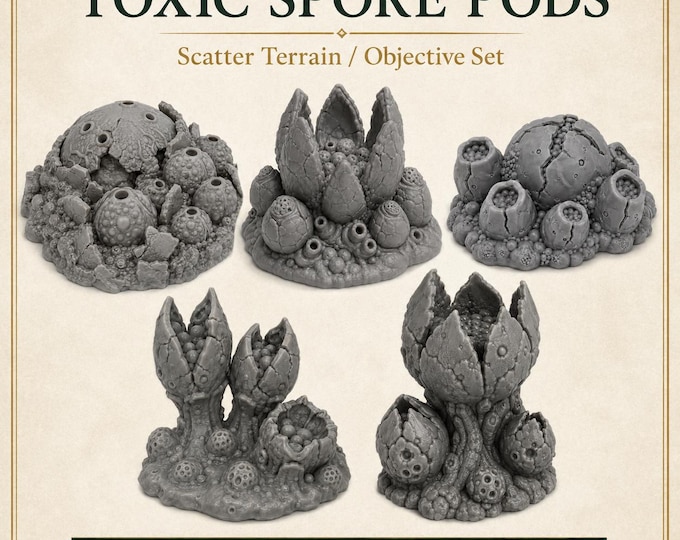 Toxic Spore Pods- Highland Battlefield Works - 5 Piece Scatter Terrain Objective Marker Set 40mm 60mm 100mm Wargaming RPG Scenery
