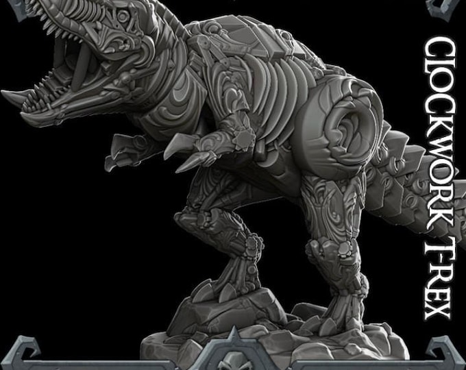 Clockwork T Rex - Fantasy Miniature  - Rocket Pig Games  - Tabletop Wargaming for Grimdark | OPR Sci-Fi & Fantasy Resin Mini