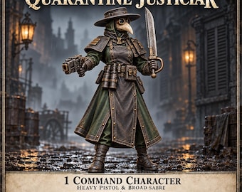 Carrion Ward Quarantine Justiciar | Female Plague Doctor Officer with Heavy Pistol and Sabre | 32mm Resin Miniature