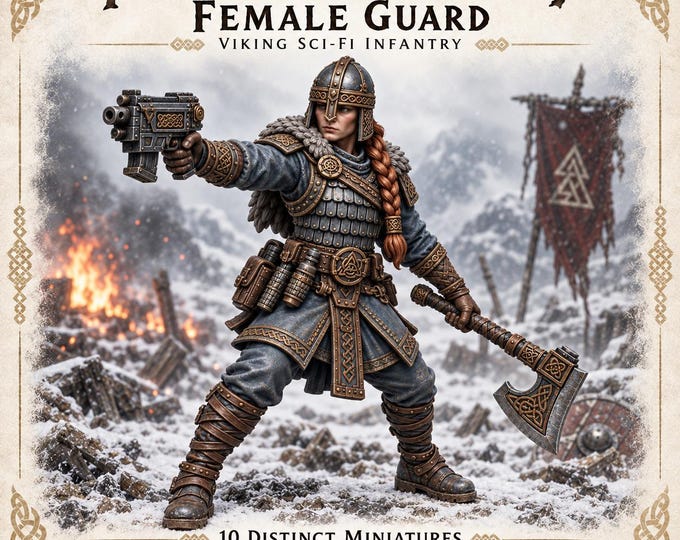 Ironfjord Female Guard | Choose 1 of 10 Viking Sci-Fi Warrior Poses or Units of 5, 10 or 20 | 32mm Resin Miniatures