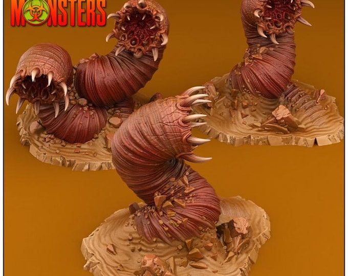 Giant Worms Pack | Fantasy | Print your Monster | PathFinder | Mini | Tabletop Wargaming | Dungeons and Dragons | Resin | Fantasy | RPG |
