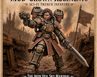 Iron Veil Sky Marshal – Female Sci-Fi Jump Assault Miniature | 40mm Base Resin Character | Mud-Crown Regiments HGM Exclusive