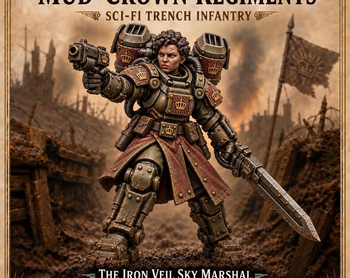 Iron Veil Sky Marshal – Female Sci-Fi Jump Assault Miniature | 40mm Base Resin Character | Mud-Crown Regiments HGM Exclusive