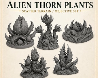 Alien Thorn Plants - Highland Battlefield Works - 5 Piece Scatter Terrain Objective Marker Set 40mm 60mm 100mm Wargaming RPG Scenery