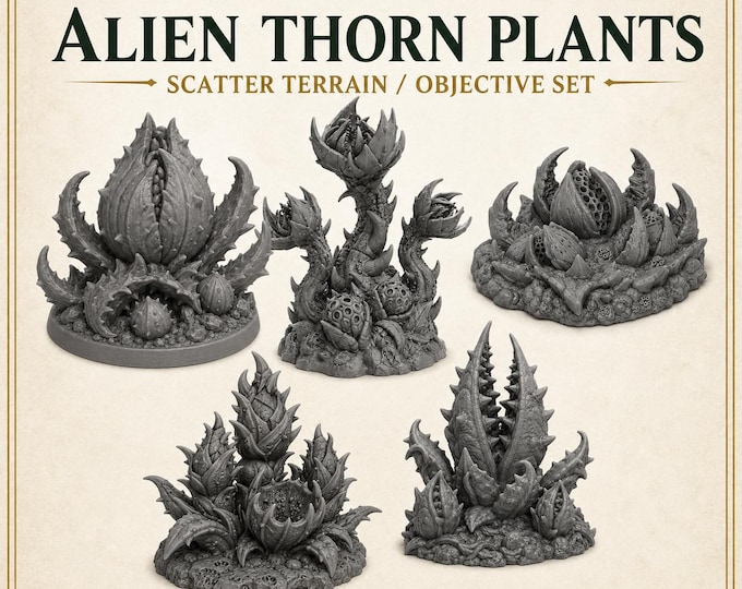 Alien Thorn Plants - Highland Battlefield Works - 5 Piece Scatter Terrain Objective Marker Set 40mm 60mm 100mm Wargaming RPG Scenery