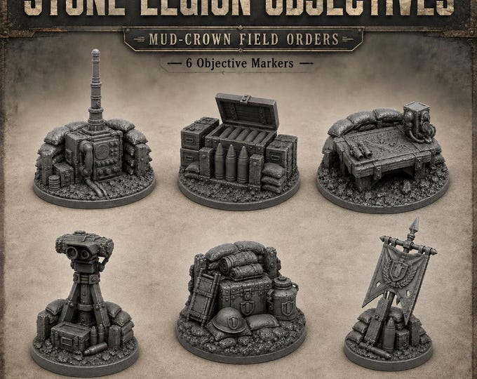 Stone Legion Objective Markers | 6-Piece 40mm Resin Battlefield Set | HGM Exclusive