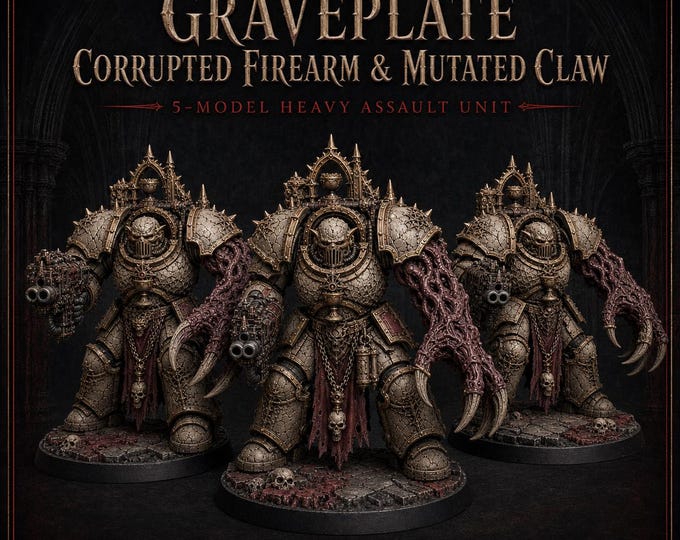 Graveplate Corrupted Firearm & Mutated Claw Heavy Assault Unit | 5 Distinct Gothic Sci-Fi Miniatures | 40mm Base Scale