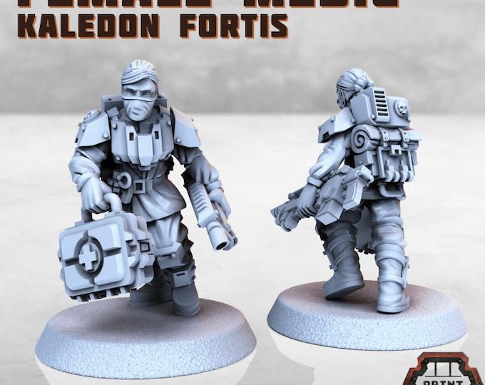 Female Medic - Kaledon Fortis - Print Minis - Tabletop Wargaming Miniature for Grimdark | OPR | Sci-fi