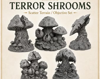 Terror Shrooms - Highland Battlefield Works - 5 Piece Scatter Terrain Objective Marker Set 40mm 60mm 100mm Wargaming RPG Scenery