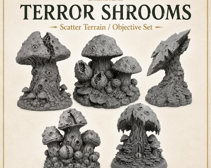 Terror Shrooms - Highland Battlefield Works - 5 Piece Scatter Terrain Objective Marker Set 40mm 60mm 100mm Wargaming RPG Scenery