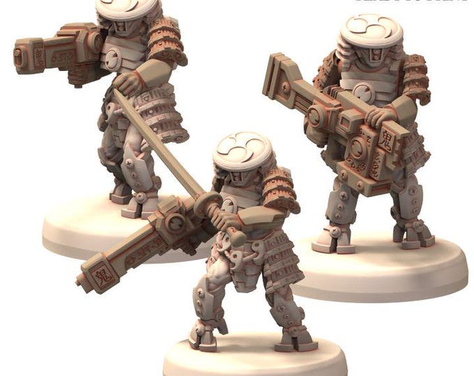 Samurai Attack Squad Greater Good   - TechnoPunk - Printerra Studios - Tabletop Wargaming Miniature for Grimdark | OPR | Sci-fi