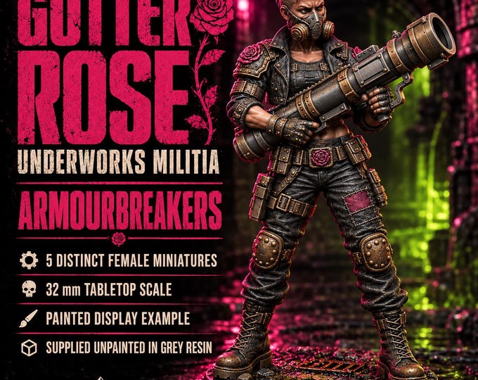 Gutter Rose Armourbreakers | Choose 1 of 5 or Full Set | Female Sci-Fi Heavy Weapons Resin Miniatures | HGM Exclusive