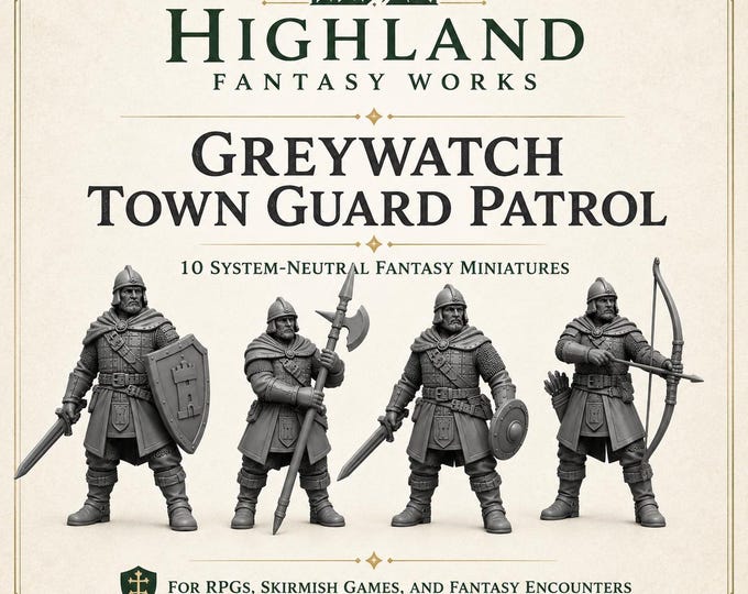 Greywatch Town Guard Patrol - HGM Exclusive Resin Fantasy Guard Miniatures - 10 Models
