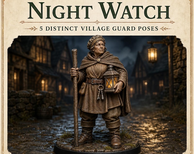 Lowroad Village Night Watch — Etsy Draft Package v01 | 5 Resin Miniatures | HGM Exclusive