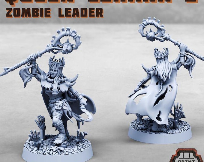 Queen Lehana 2 - Zombie Leader - Print Minis - Tabletop Wargaming Miniature for Grimdark | OPR | Sci-fi