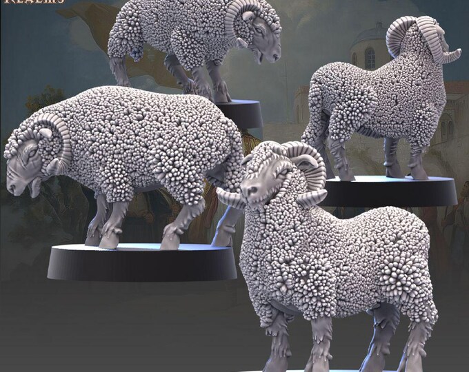 Rams and Sheep Farm Animals - Across The Realms Licensed 25mm Resin Set