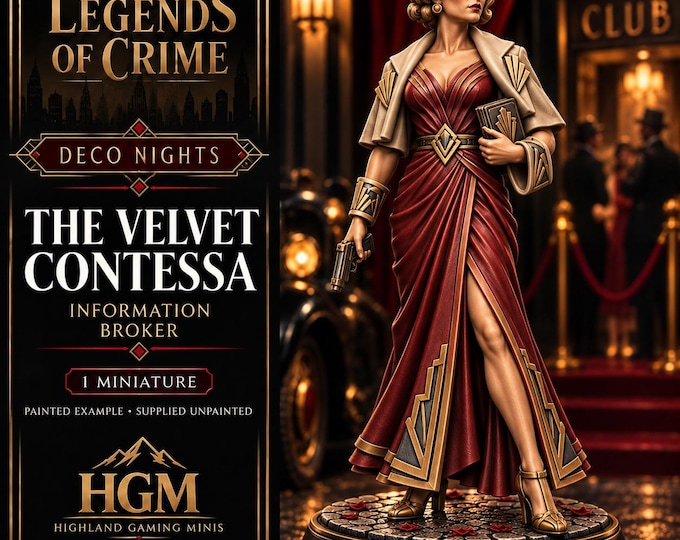 Art Deco Femme Fatale Miniature | The Velvet Contessa | 32mm Information Broker | Noir Crime NPC | HGM Exclusive