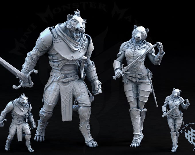 Cat Kin male and female - Fantasy Miniature - Mini Monster Mayhem Fantasy Resin Miniature