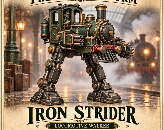 Iron Strider Locomotive Walker | Choose 1 of 6 Weapon Variants | 32mm Victorian Sci-Fi Resin Miniature | HGM Exclusive