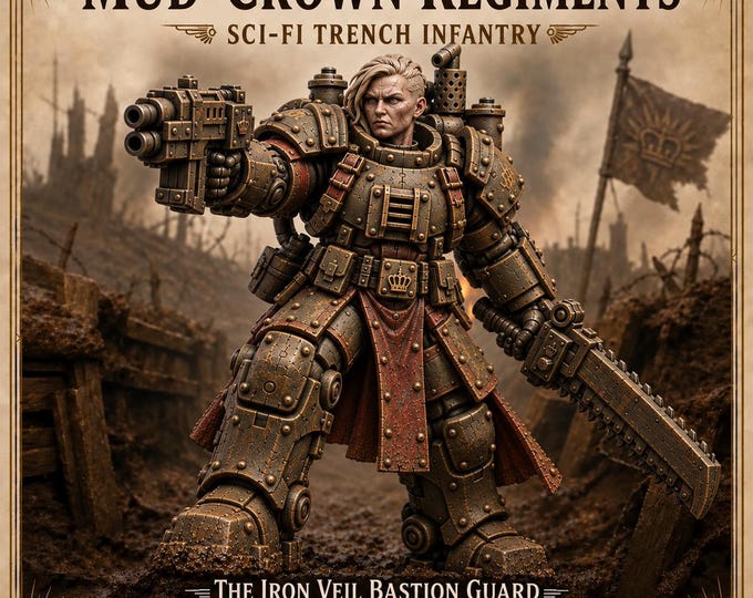 Iron Veil Bastion Guard – 11 Female Heavy Armour Sci-Fi Miniatures | 32mm Scale Trench Infantry | HGM Exclusive