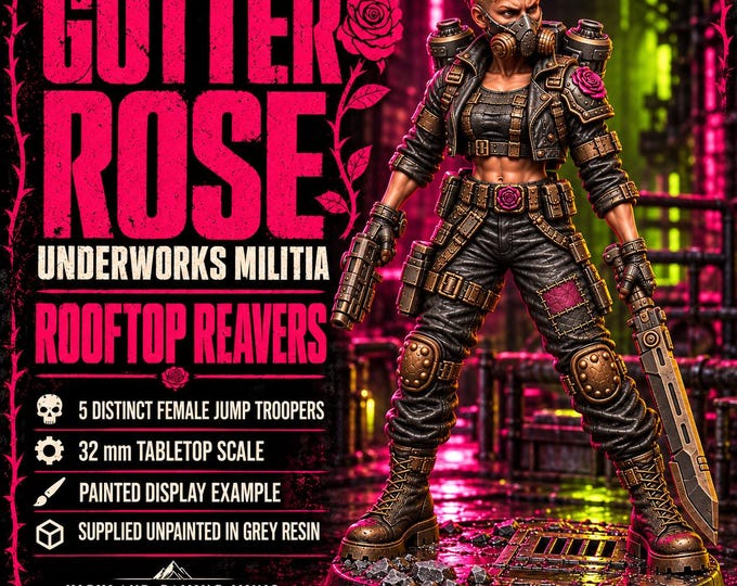 Gutter Rose Rooftop Reavers | Choose 1 of 5 or Full Set | Female Sci-Fi Jump Trooper Resin Miniatures | HGM Exclusive