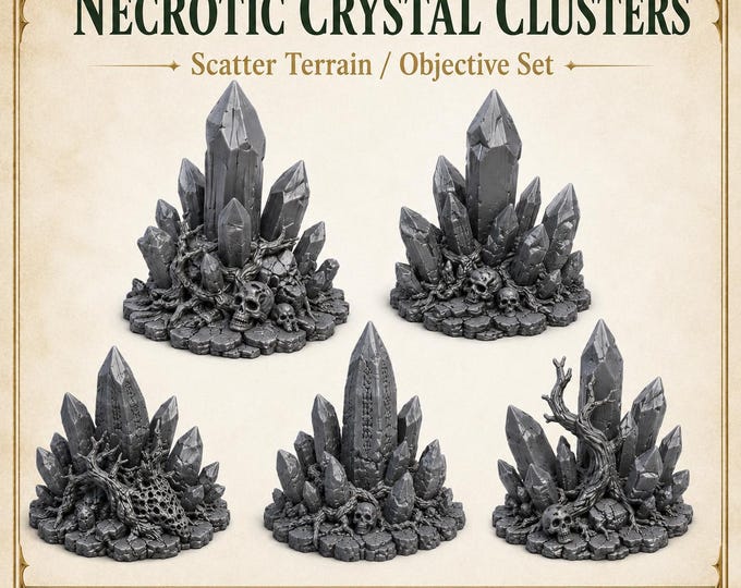 Necrotic Crystal Clusters | 5 Piece Resin Scatter Terrain Objective Set | 40/60/100mm Footprints | HGM Exclusive