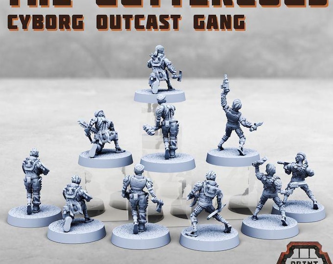 The Guttercogs - Cyborg outlaw gang - Print Minis - Tabletop Wargaming Miniature for Grimdark | OPR | Sci-fi