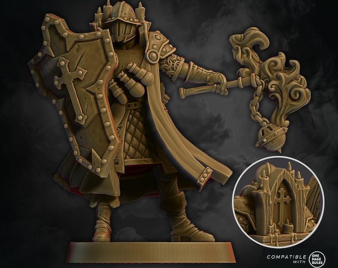 Knight of Crusade | WildMesh Licensed Resin Gothic Knight Miniature | Optional 32mm Base