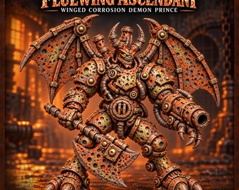 Fluewing Ascendant Winged Demon Prince | Axe and Cannon Rust Legion Resin Miniature | 60mm Base | HGM Exclusive