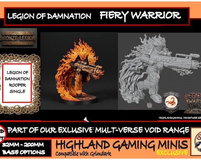 Legion Of Damnation - Fiery Warrior - Bronze Legion - Exclusive HighlandGamingMinis Miniatures Range Tabletop Wargaming for Grimdark OPR
