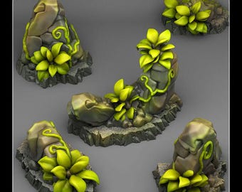 Tropical Rocks Wargaming Terrain Objectives | Fantastic Plants and Rocks | PathFinder | Mini | Dungeons and Dragons | Fantasy | RPG