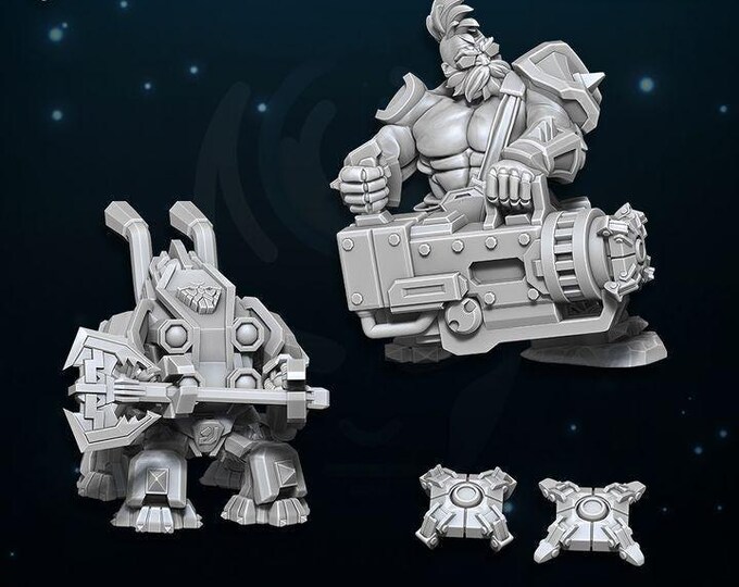 Brawler with mine launcher - WildMesh - Space Dwarfs - Sci-Fi Grimdark Character Miniature